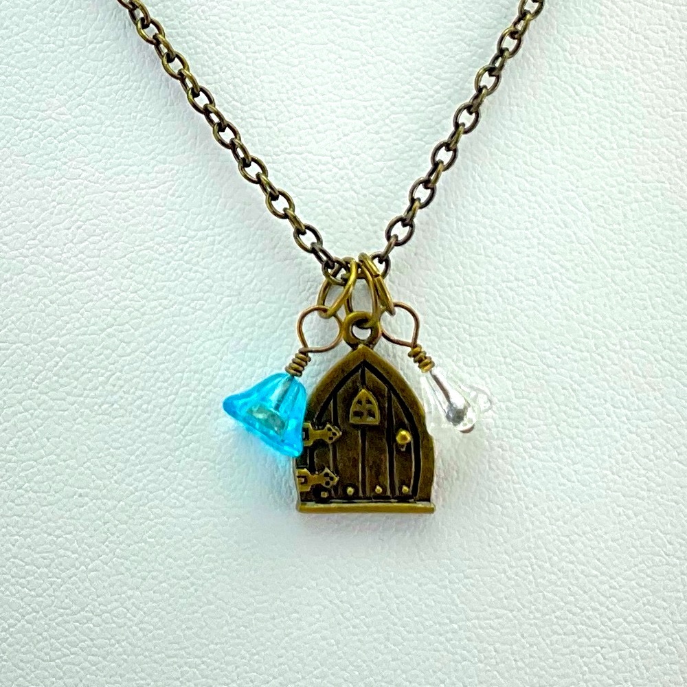 Fairy Door Pendant, Handmade, Hobbit Door with Flowers, Fairy Core, Forest Core